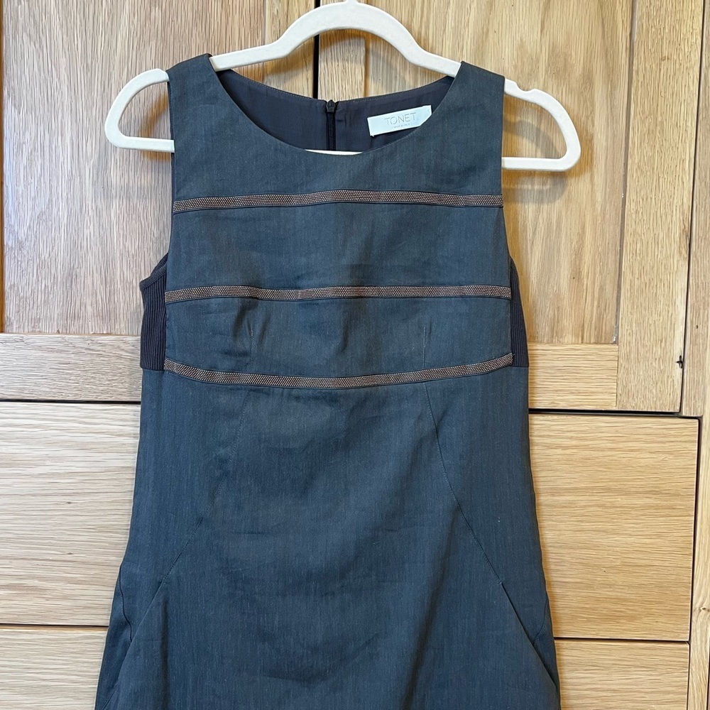 Tonet Italy Beaded Linen Shift Mini Dress Grey Size IT 40 US 4 Neutral Chic - Picture 2 of 9